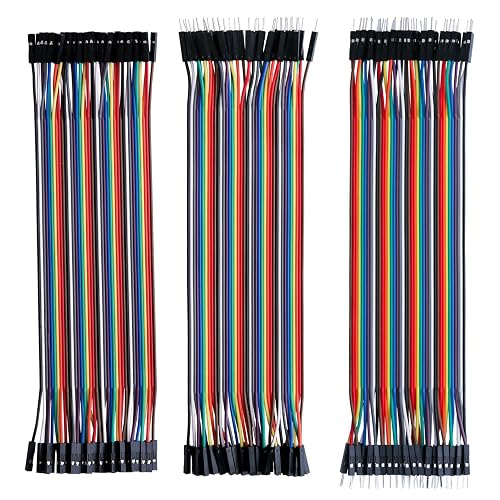 Tres tiras de cables de colores con conectores en las puntas