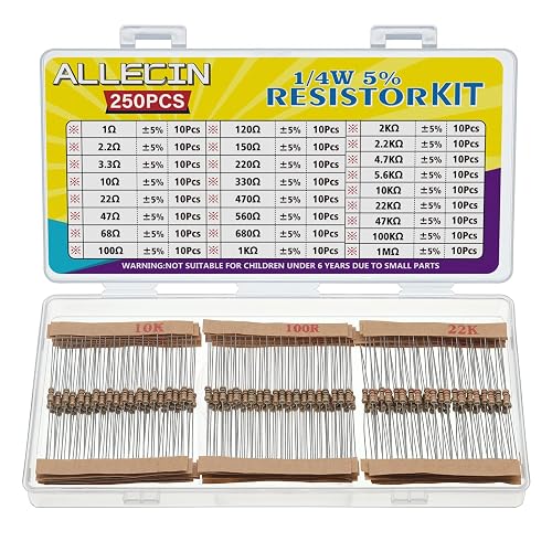 Caja de plástico con resistencias ordenadas por valor